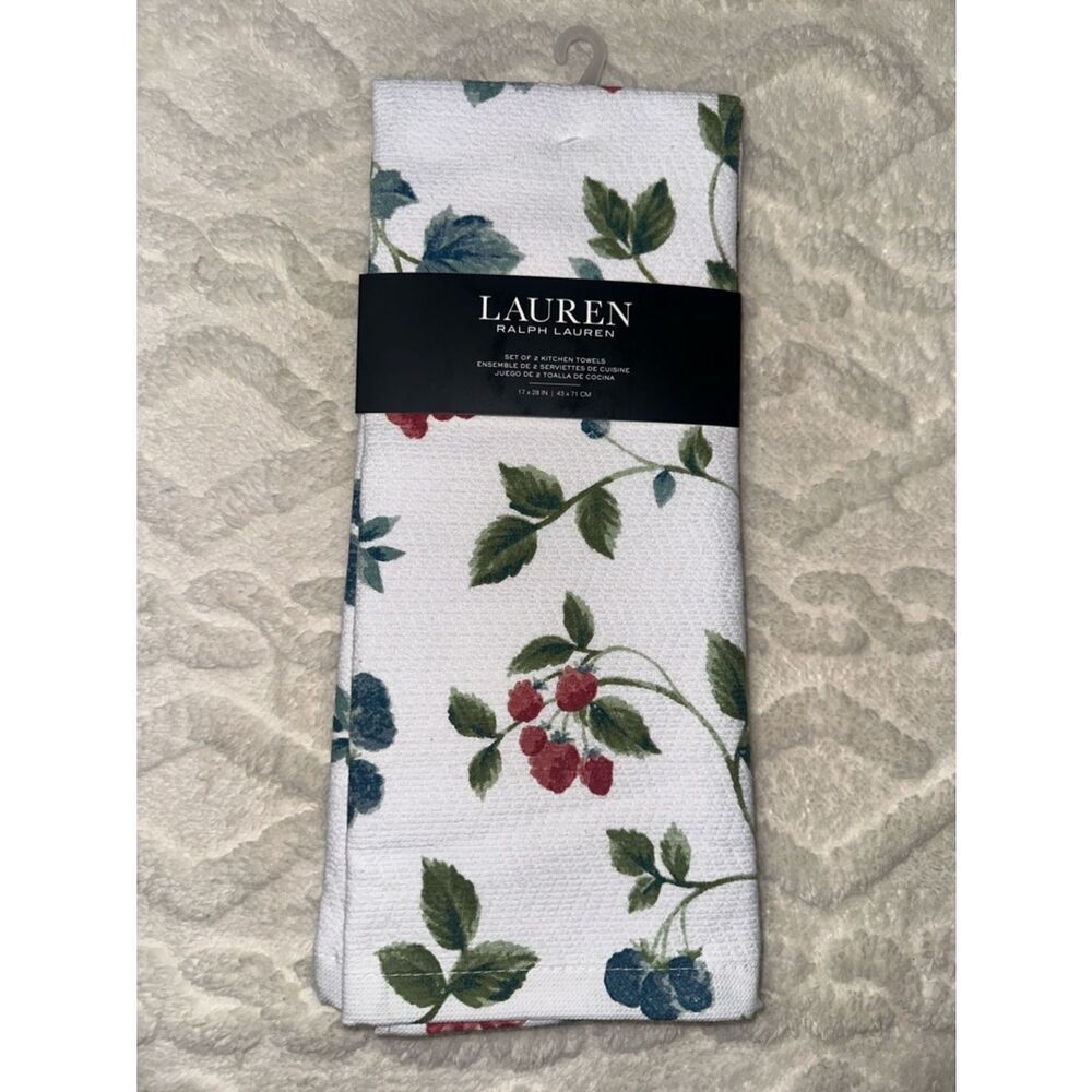 LRL White Red Blue Green Berry Print Terrycloth Cotton Dish Tea Kitchen Towels